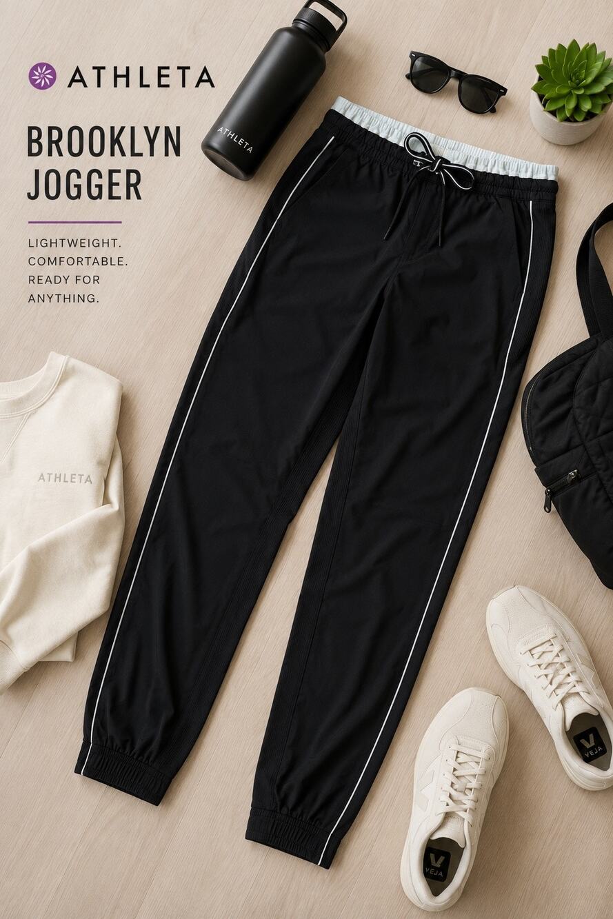 Athleta Brooklyn Jogger Pants Size 8 Black Reflective Trim Travel Athleisure